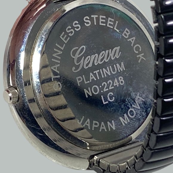 Geneva Platinum Womens Stretch Black Band Round Rhinestone Face Colorful Numbers - Picture 6 of 8